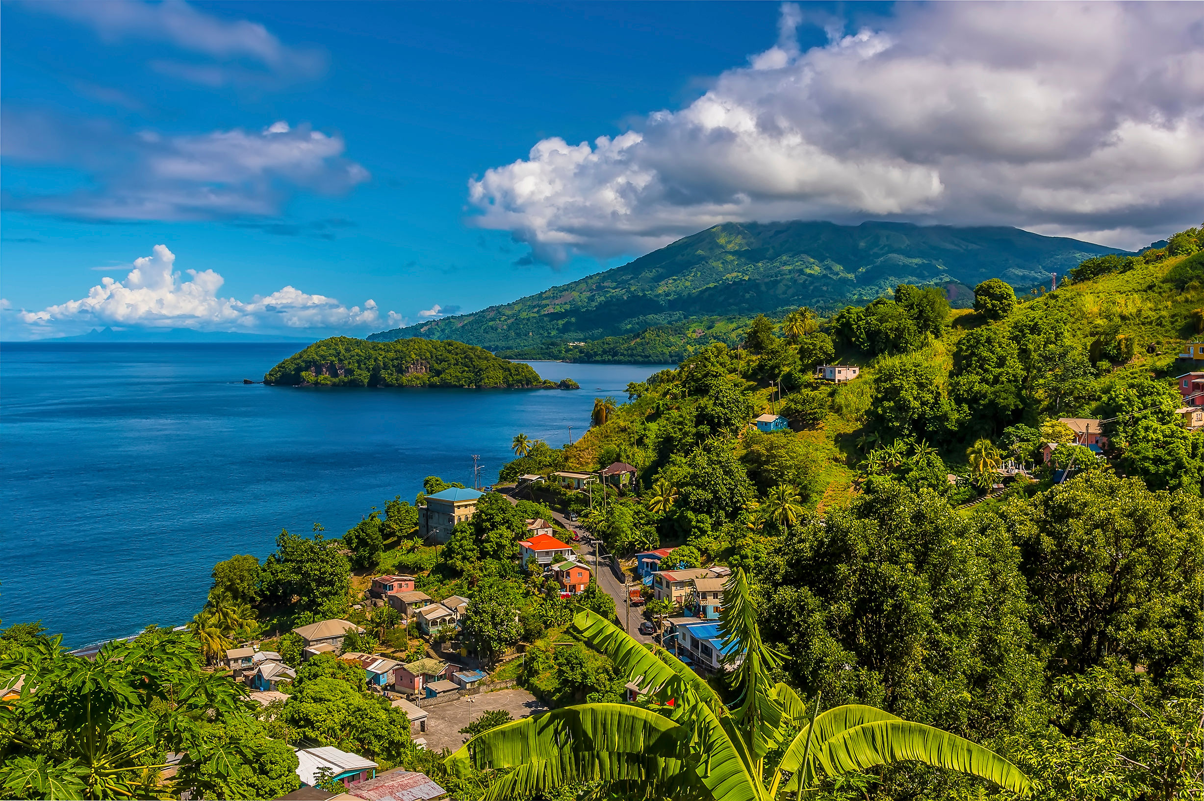 a,view,past,a,settlement,towards,mount,soufriere,in,saint a,view,past,a,settlement,towards,mount,soufriere,in,saint